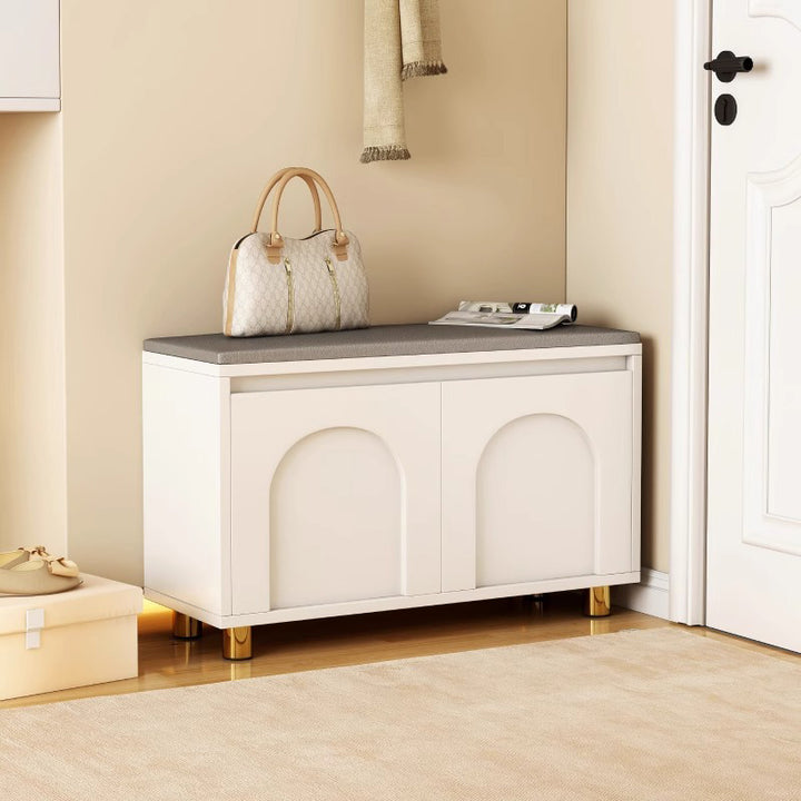 Contemporary Nordic Rectangular MDF Faux Leather Sponge Shoe Bench Backless Armless For Hallway