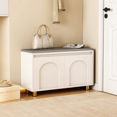 Contemporary Nordic Rectangular MDF Faux Leather Sponge Shoe Bench Backless Armless For Hallway