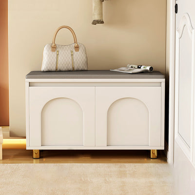 Contemporary Nordic Rectangular MDF Faux Leather Sponge Shoe Bench Backless Armless For Hallway