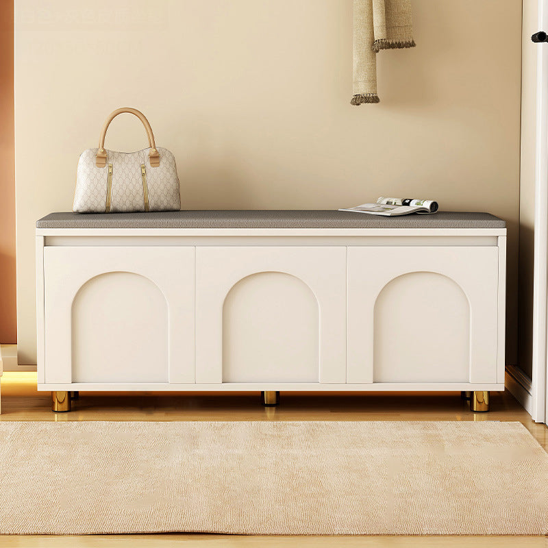 Contemporary Nordic Rectangular MDF Faux Leather Sponge Shoe Bench Backless Armless For Hallway