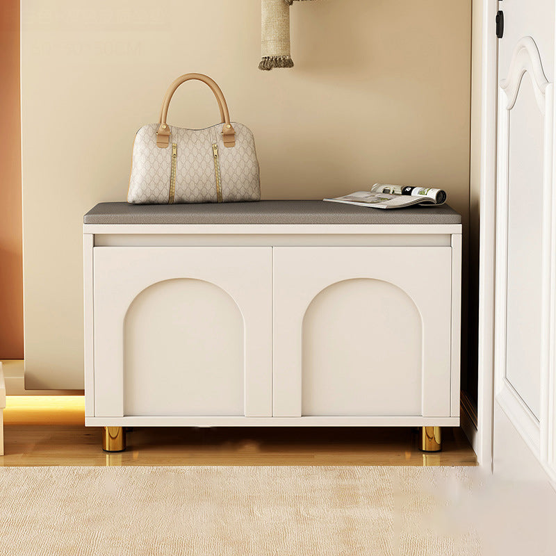 Contemporary Nordic Rectangular MDF Faux Leather Sponge Shoe Bench Backless Armless For Hallway