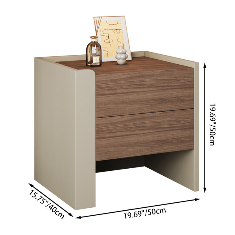 Contemporary Luxury Square Pine Wood Metal Nightstand 2-Drawer For Bedroom