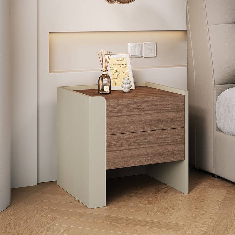Moderner luxuriöser quadratischer umweltfreundlicher Nachttisch aus Holzwerkstoff, Sperrholz, Kiefernholz und Metall mit 2 Schubladen für das Schlafzimmer 