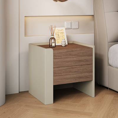Contemporary Luxury Square Pine Wood Metal Nightstand 2-Drawer For Bedroom