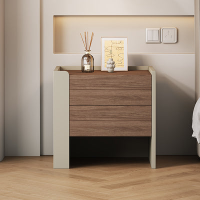 Contemporary Luxury Square Pine Wood Metal Nightstand 2-Drawer For Bedroom