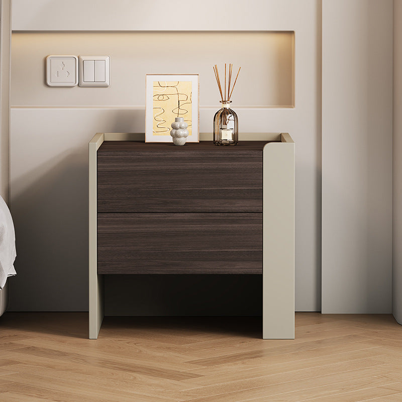 Contemporary Luxury Square Pine Wood Metal Nightstand 2-Drawer For Bedroom