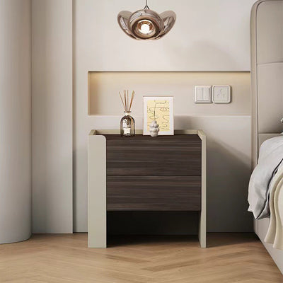 Contemporary Luxury Square Pine Wood Metal Nightstand 2-Drawer For Bedroom