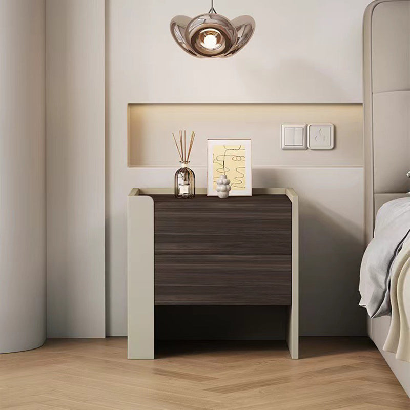 Contemporary Luxury Square Pine Wood Metal Nightstand 2-Drawer For Bedroom