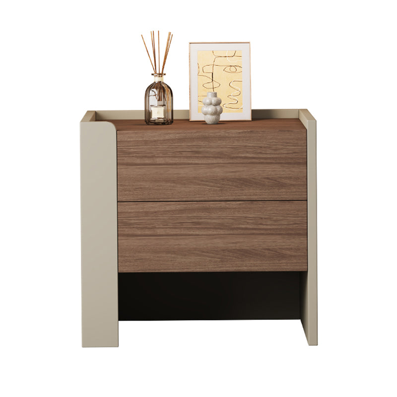 Contemporary Luxury Square Pine Wood Metal Nightstand 2-Drawer For Bedroom