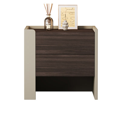 Contemporary Luxury Square Pine Wood Metal Nightstand 2-Drawer For Bedroom