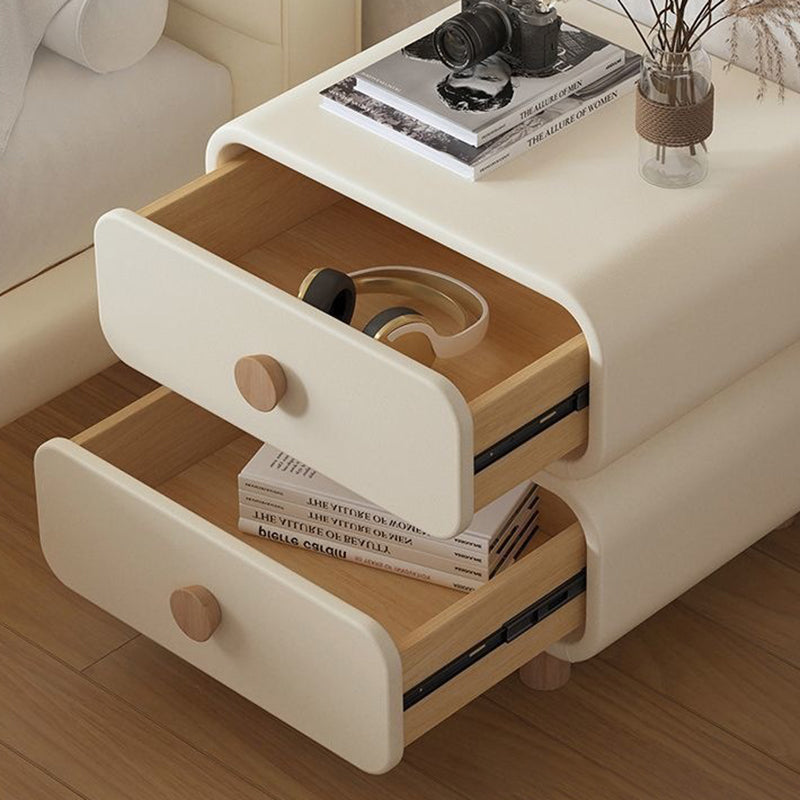 Modern Minimalist Rectangular MDF Microfiber Leather Nightstand 2-Drawer For Bedroom