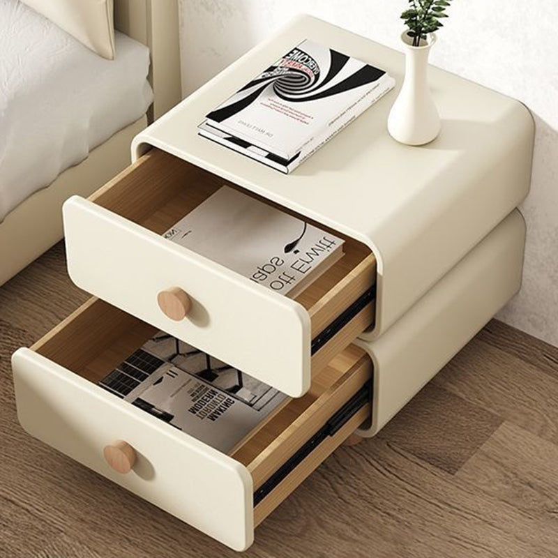 Modern Minimalist Rectangular MDF Microfiber Leather Nightstand 2-Drawer For Bedroom
