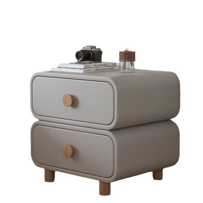 Modern Minimalist Rectangular MDF Microfiber Leather Nightstand 2-Drawer For Bedroom