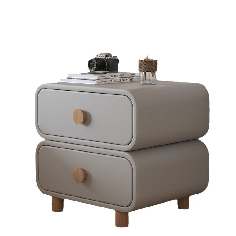 Modern Minimalist Rectangular MDF Microfiber Leather Nightstand 2-Drawer For Bedroom