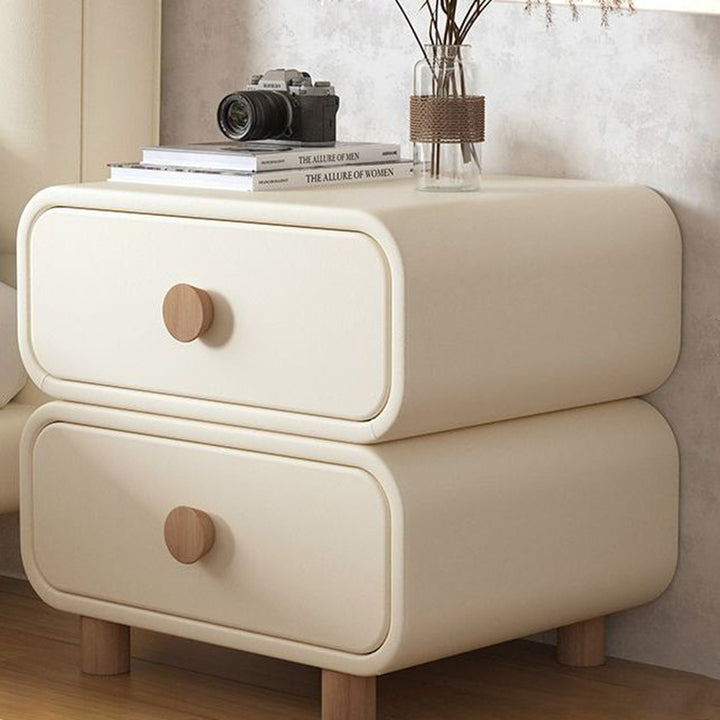 Table de chevet rectangulaire minimaliste moderne en MDF avec cuir microfibre à 2 tiroirs pour chambre 
