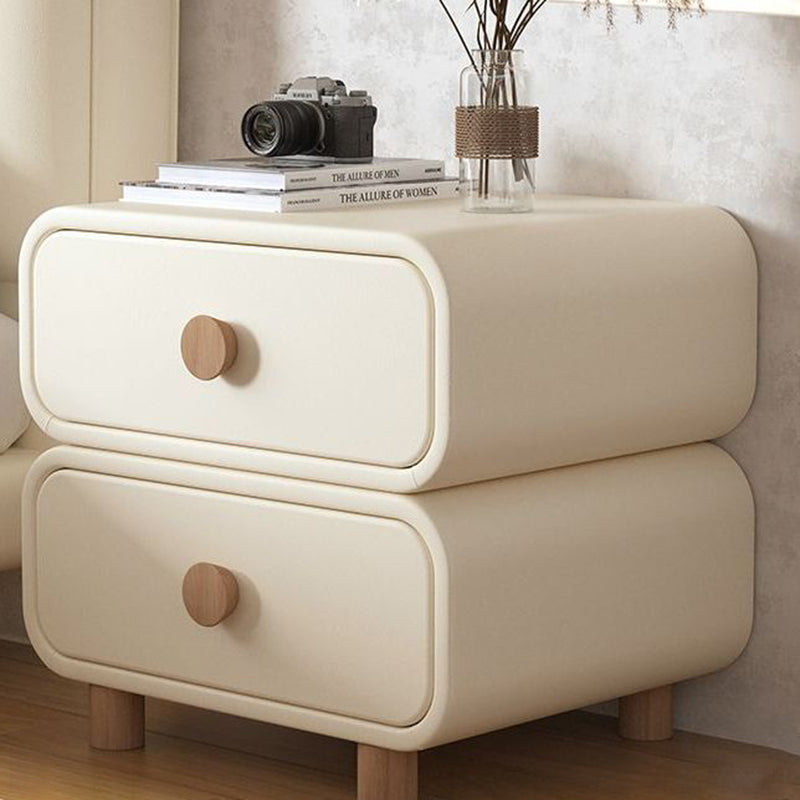 Modern Minimalist Rectangular MDF Microfiber Leather Nightstand 2-Drawer For Bedroom