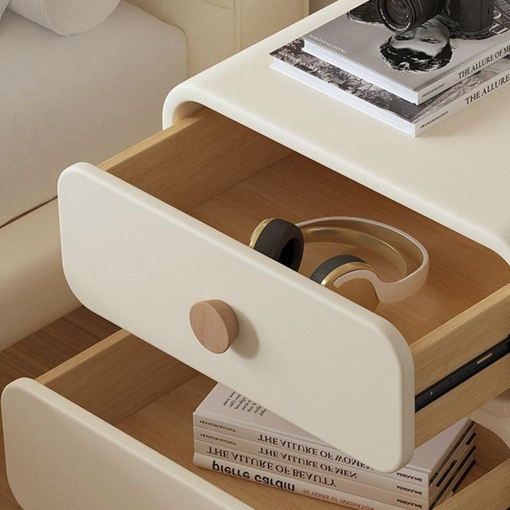 Table de chevet rectangulaire minimaliste moderne en MDF avec cuir microfibre à 2 tiroirs pour chambre 