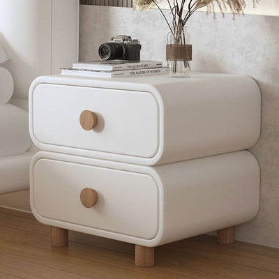 Modern Minimalist Rectangular MDF Microfiber Leather Nightstand 2-Drawer For Bedroom