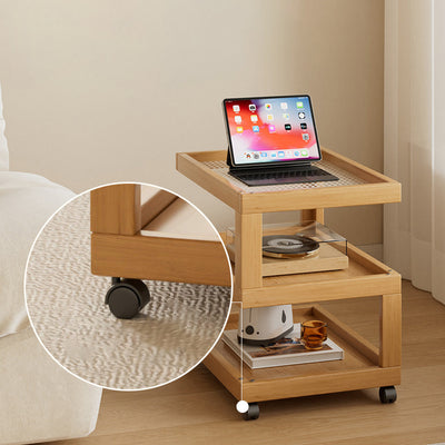 Contemporary Creative Geometric Nan Bamboo Plastic Rattan Weaving Movable End Table 3/4-Tier For Living Room