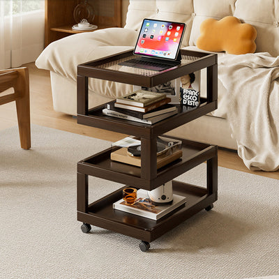 Contemporary Creative Geometric Nan Bamboo Plastic Rattan Weaving Movable End Table 3/4-Tier For Living Room