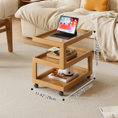Contemporary Creative Geometric Nan Bamboo Plastic Rattan Weaving Movable End Table 3/4-Tier For Living Room