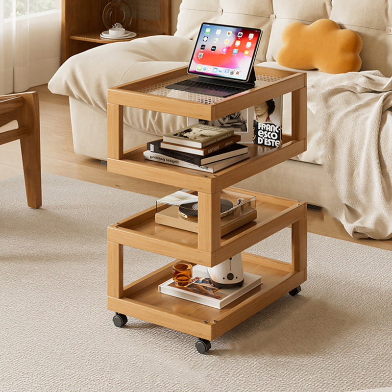 Contemporary Creative Geometric Nan Bamboo Plastic Rattan Weaving Movable End Table 3/4-Tier For Living Room