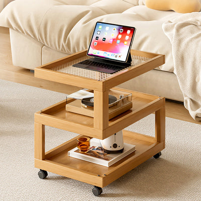 Contemporary Creative Geometric Nan Bamboo Plastic Rattan Weaving Movable End Table 3/4-Tier For Living Room