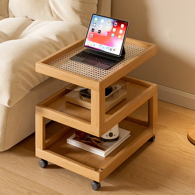 Contemporary Creative Geometric Nan Bamboo Plastic Rattan Weaving Movable End Table 3/4-Tier For Living Room