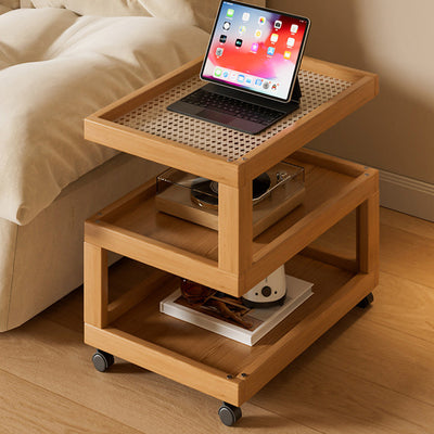 Contemporary Creative Geometric Nan Bamboo Plastic Rattan Weaving Movable End Table 3/4-Tier For Living Room