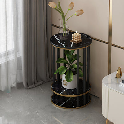 Modern Minimalist Round Pine Wood MDF End Table 3-Tier For Living Room