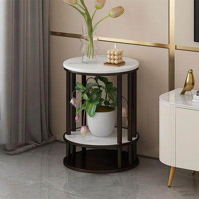 Modern Minimalist Round Pine Wood MDF End Table 3-Tier For Living Room