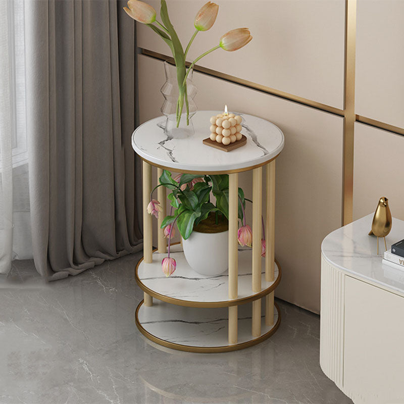 Modern Minimalist Round Pine Wood MDF End Table 3-Tier For Living Room