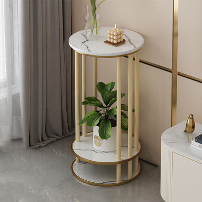 Modern Minimalist Round Pine Wood MDF End Table 3-Tier For Living Room