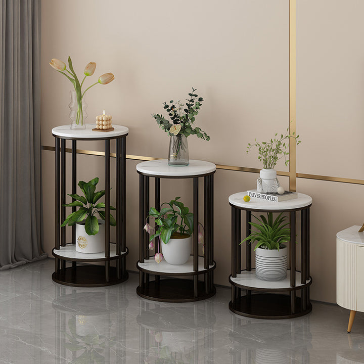 Mesa Auxiliar Moderna Minimalista Redonda de Madera de Pino MDF de 3 Niveles para Sala de Estar 
