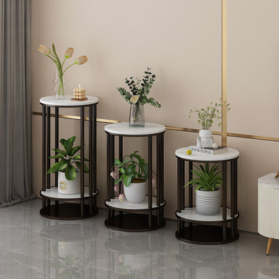 Modern Minimalist Round Pine Wood MDF End Table 3-Tier For Living Room