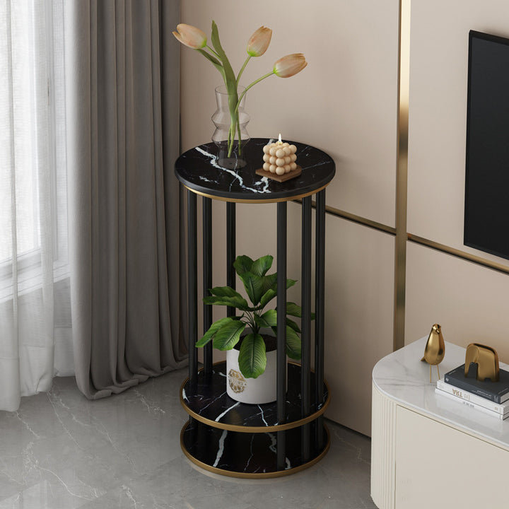 Mesa Auxiliar Moderna Minimalista Redonda de Madera de Pino MDF de 3 Niveles para Sala de Estar 