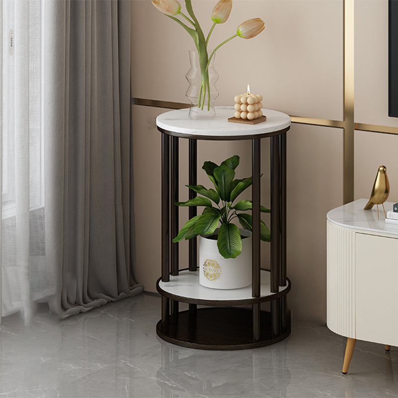 Mesa Auxiliar Moderna Minimalista Redonda de Madera de Pino MDF de 3 Niveles para Sala de Estar 