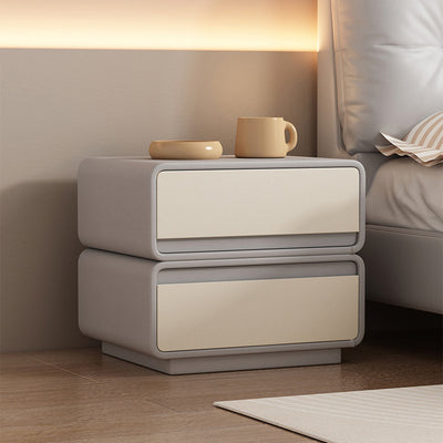 Contemporary Nordic Rectangular Solid Wood Microfiber Leather Nightstand 2-Drawer For Bedroom