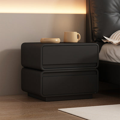 Contemporary Nordic Rectangular Solid Wood Microfiber Leather Nightstand 2-Drawer For Bedroom