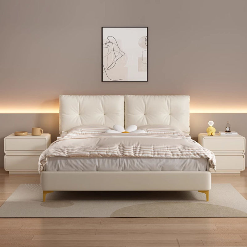 Contemporary Nordic Rectangular Solid Wood Microfiber Leather Nightstand 2-Drawer For Bedroom