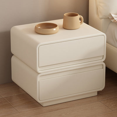 Contemporary Nordic Rectangular Solid Wood Microfiber Leather Nightstand 2-Drawer For Bedroom