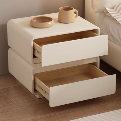 Contemporary Nordic Rectangular Solid Wood Microfiber Leather Nightstand 2-Drawer For Bedroom