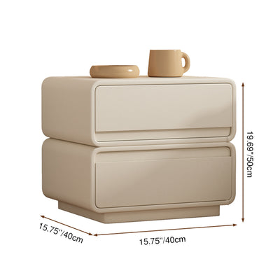 Contemporary Nordic Rectangular Solid Wood Microfiber Leather Nightstand 2-Drawer For Bedroom