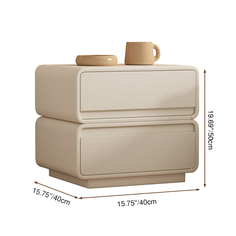 Contemporary Nordic Rectangular Solid Wood Microfiber Leather Nightstand 2-Drawer For Bedroom