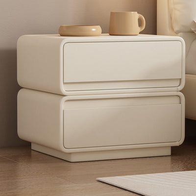 Contemporary Nordic Rectangular Solid Wood Microfiber Leather Nightstand 2-Drawer For Bedroom