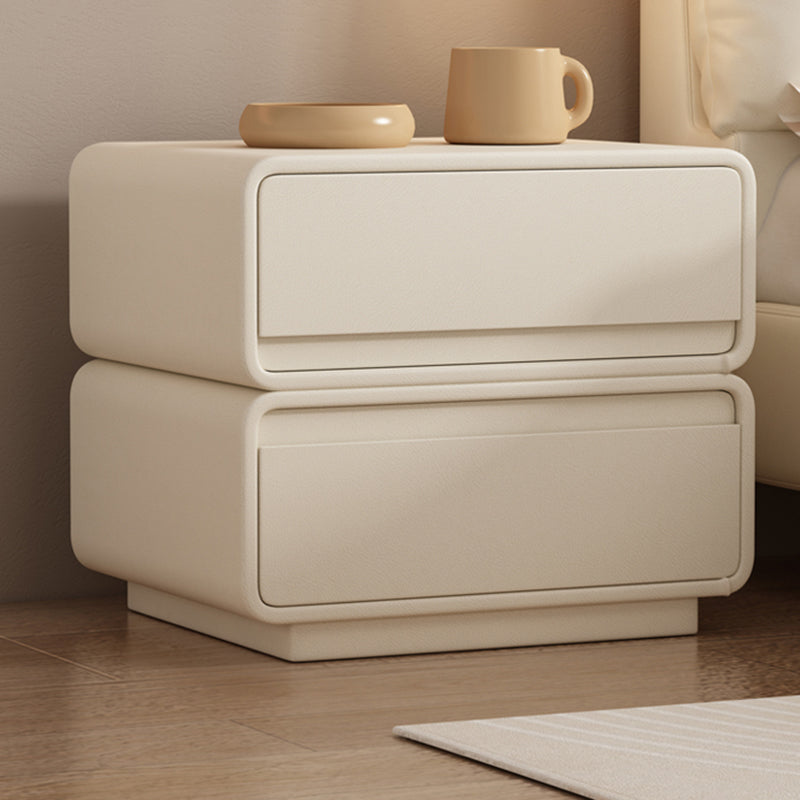 Contemporary Nordic Rectangular Solid Wood Microfiber Leather Nightstand 2-Drawer For Bedroom