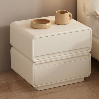 Contemporary Nordic Rectangular Solid Wood Microfiber Leather Nightstand 2-Drawer For Bedroom