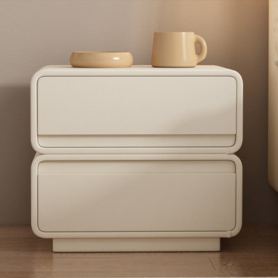 Contemporary Nordic Rectangular Solid Wood Microfiber Leather Nightstand 2-Drawer For Bedroom