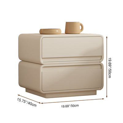 Contemporary Nordic Rectangular Solid Wood Microfiber Leather Nightstand 2-Drawer For Bedroom