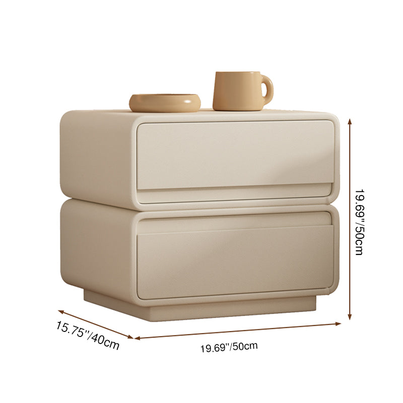 Contemporary Nordic Rectangular Solid Wood Microfiber Leather Nightstand 2-Drawer For Bedroom